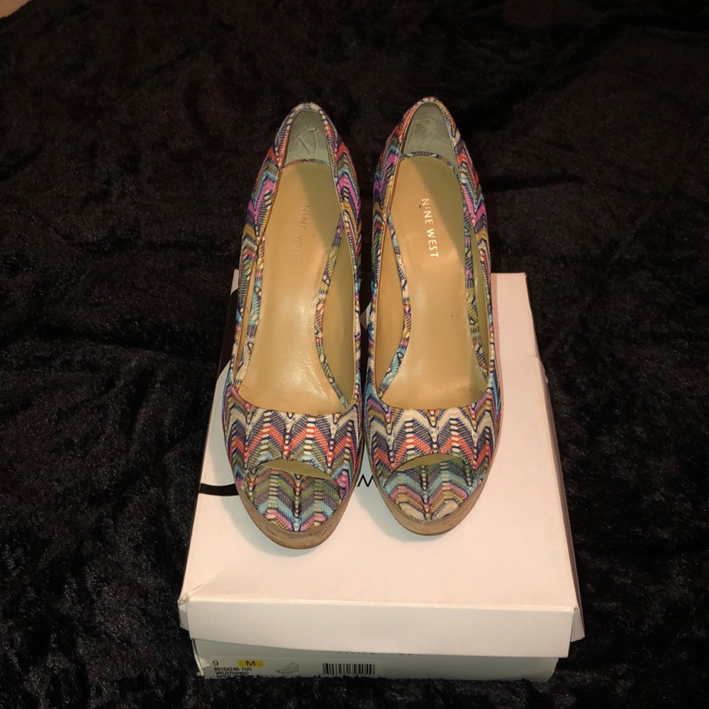 Nine West multicolored wedge open toe sandal